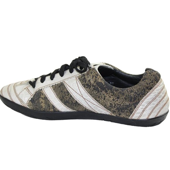 Christian Dior Taupe White Croc Distressed Canvas Lace-Up Low Profile Sneaker - Picture 5 of 11